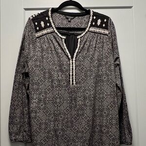 Lucky Brand Black and White Embroidered Blouse